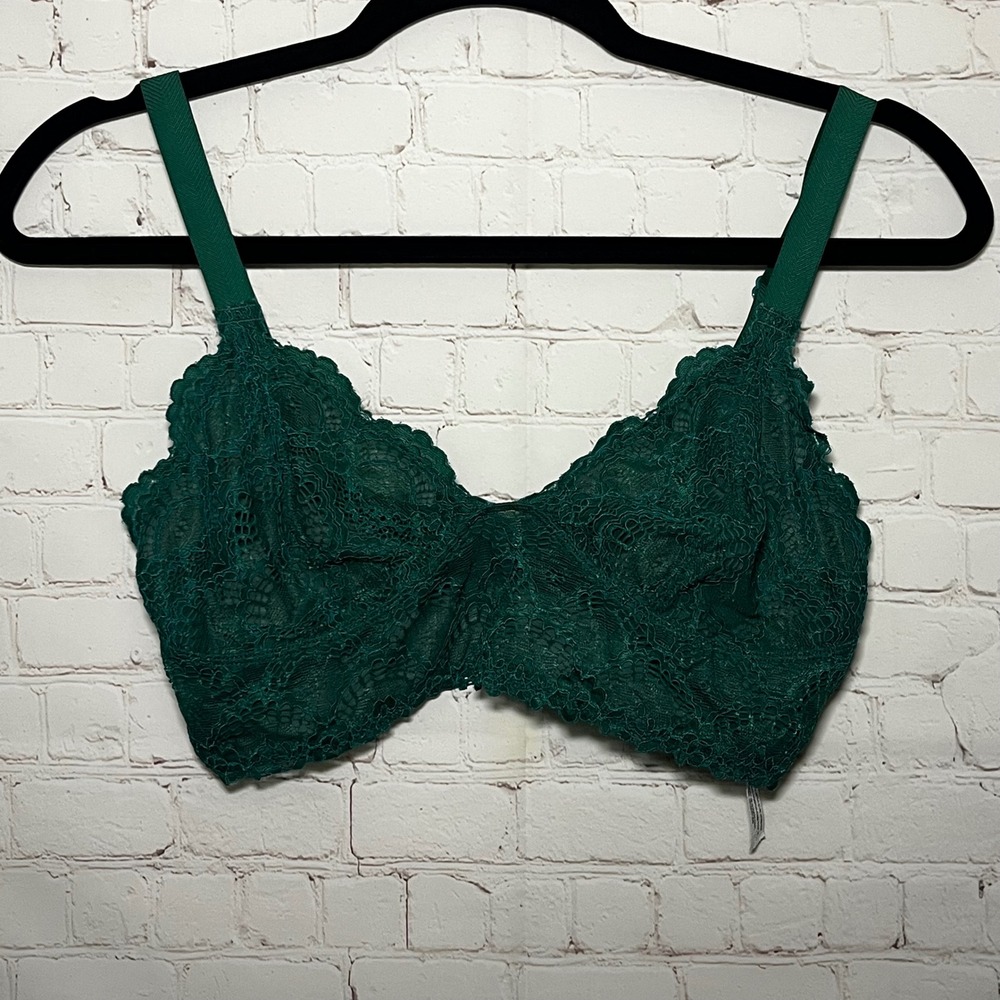 Intimately Free People Lace Bralette Deep Green‎ Unlined Bralette Size Small